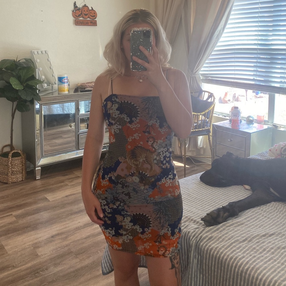 Forever 21 Japanese Floral Print Dress Large